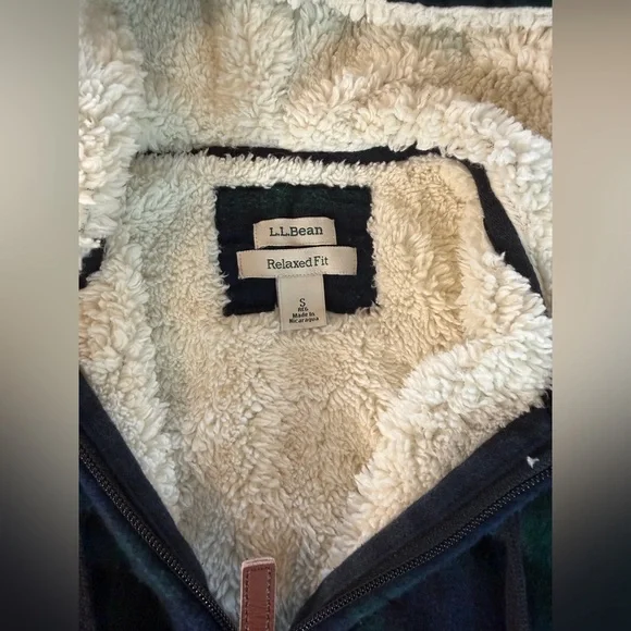 L.L.Bean Women's Scotch Plaid Flannel Sherpa-Lined Zip Hoodie Size Small Outdoor - Picture 3 of 10